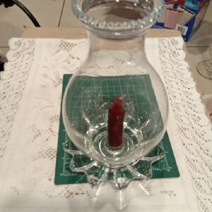 Vintage Clear Glass Fairy Lamp / Hurricane Cute W Colored Candles No Chips